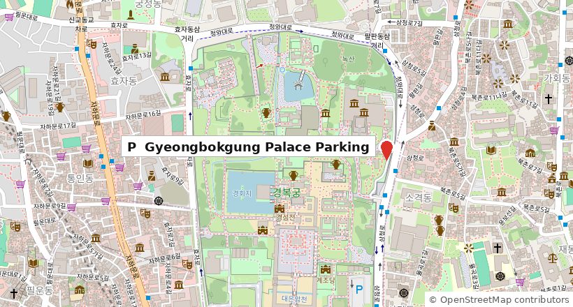 Map showing Gyeongbokgung Palace parking location in central Seoul