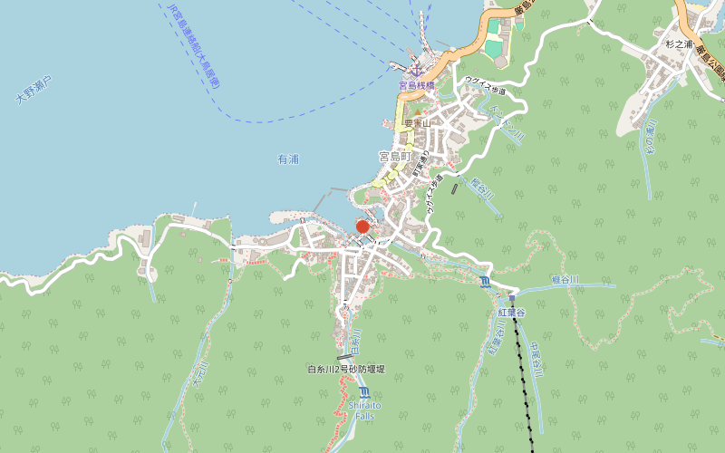 Map showing the location of Itsukushima Shrine on Miyajima Island, Hiroshima