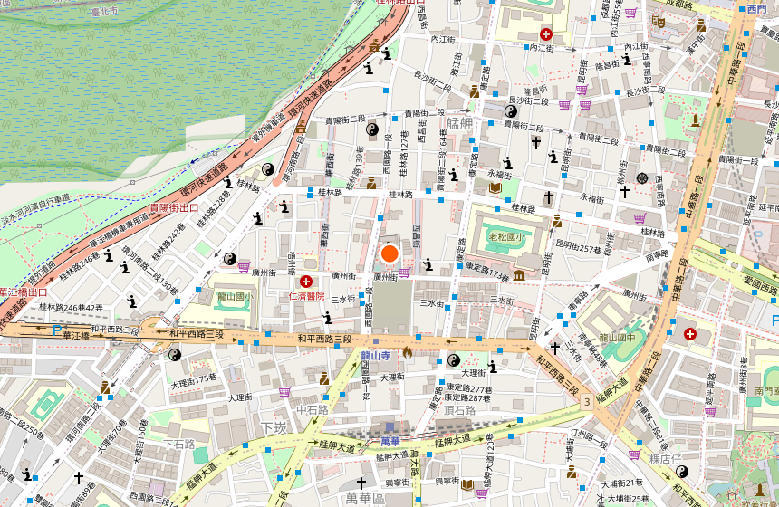 Map showing the location of Longshan Temple in Wanhua District, Taipei, Taiwan