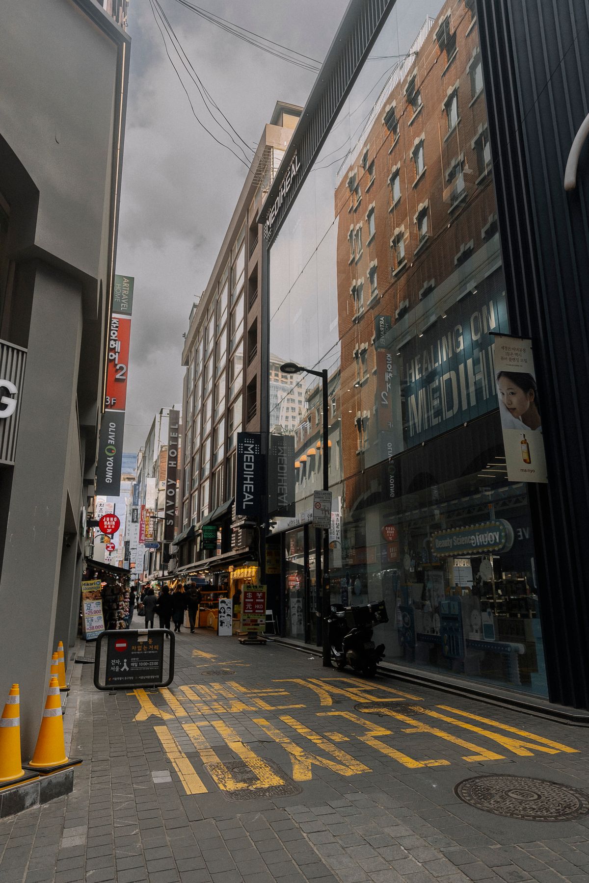 Busy shopping street in Myeongdong, Seoul, near the base of Namsan