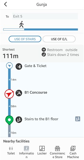 In-station walking directions to exits & facilities