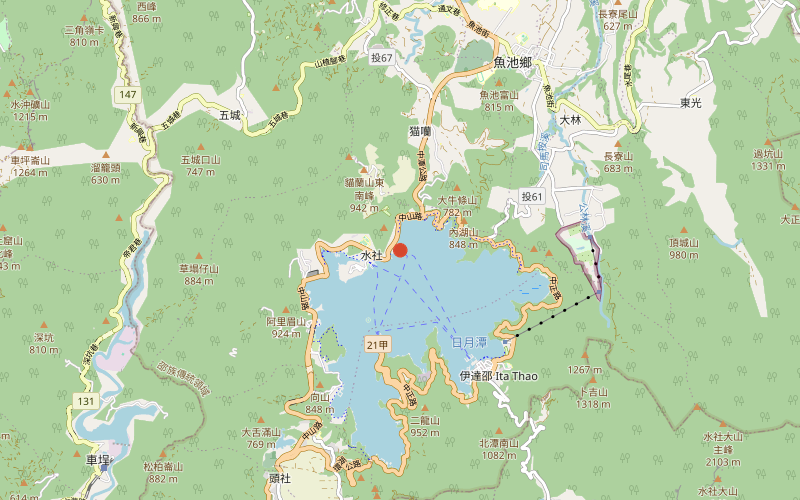 Map showing the location of Sun Moon Lake in Nantou County, Taiwan