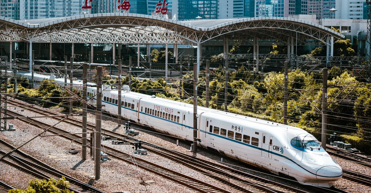 High-speed train at a Chinese railway station, the fast way to reach Suzhou from Shanghai