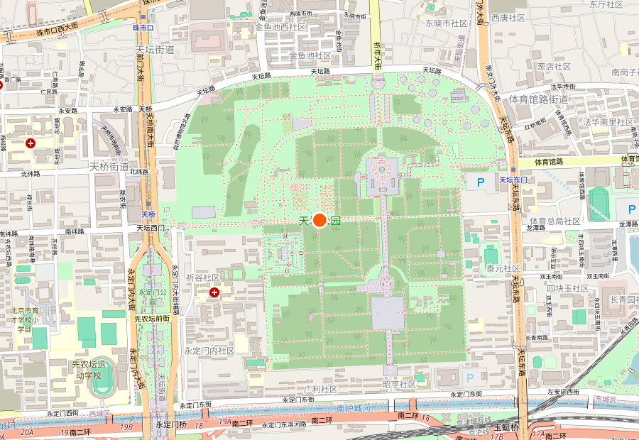 Map showing the location of the Temple of Heaven complex in Beijing, China