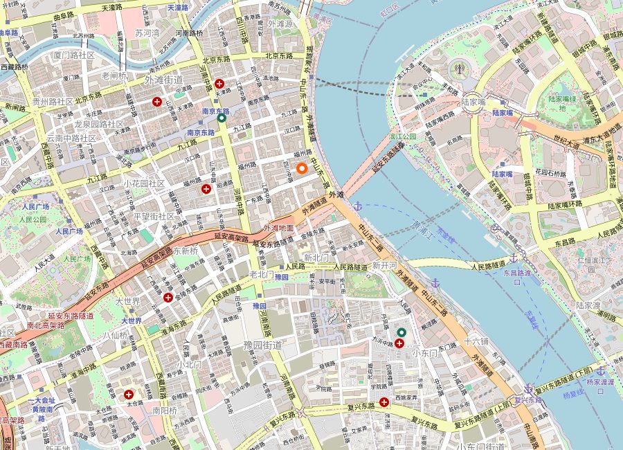 Map showing The Bund promenade and the nearest Shanghai metro stations