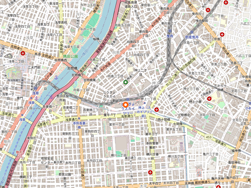 Map showing Tokyo Skytree and Tokyo Skytree Station in Sumida, Tokyo, Japan