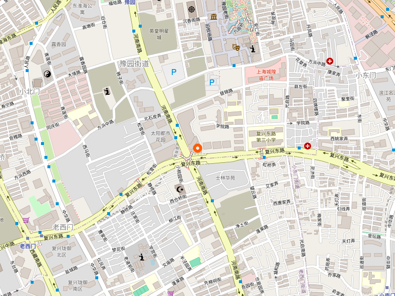 Map showing the location of Yu Garden in Huangpu District, Shanghai