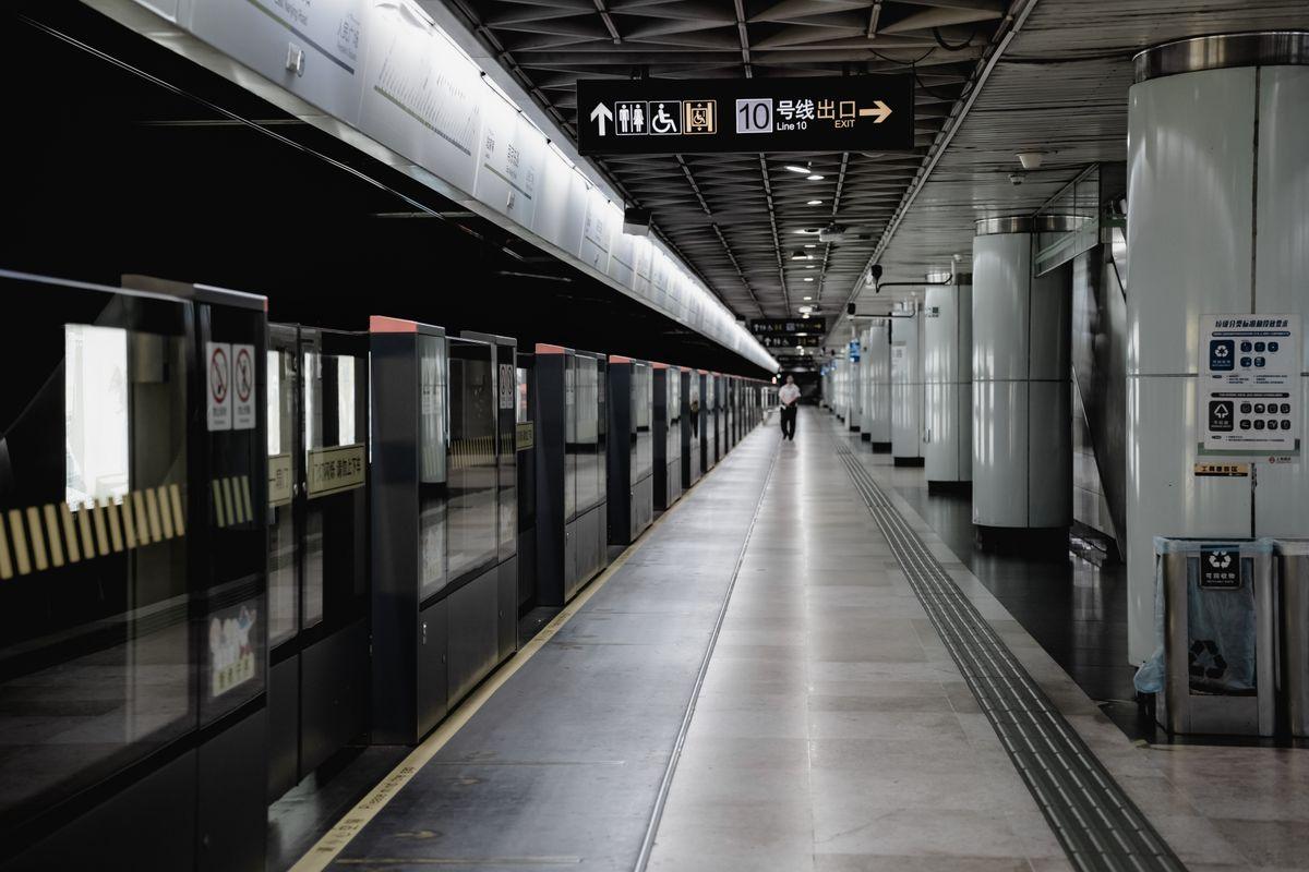 Shanghai Metro platform near Yuyuan Garden Station, Line 10, Huangpu District